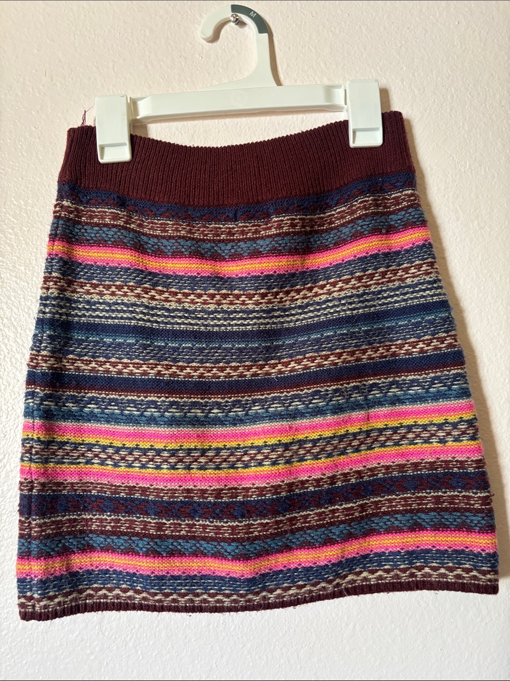 Woman’s Burgandy and Blue Sweater Skirt, Size S